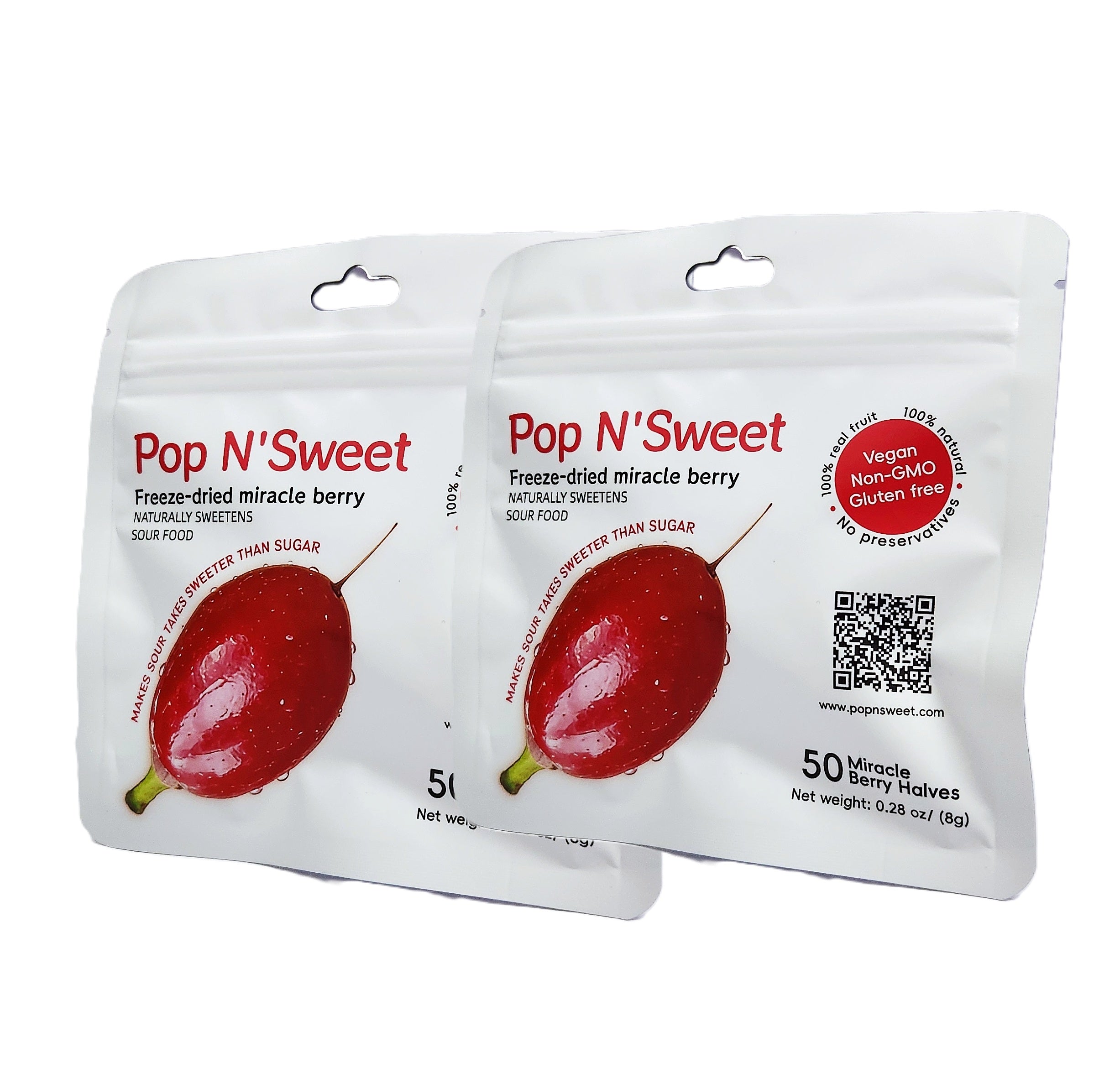 2 PACKS OF 50 PREMIUM FREEZE-DRIED MIRACLE BERRY HALVES – Pop N'Sweet
