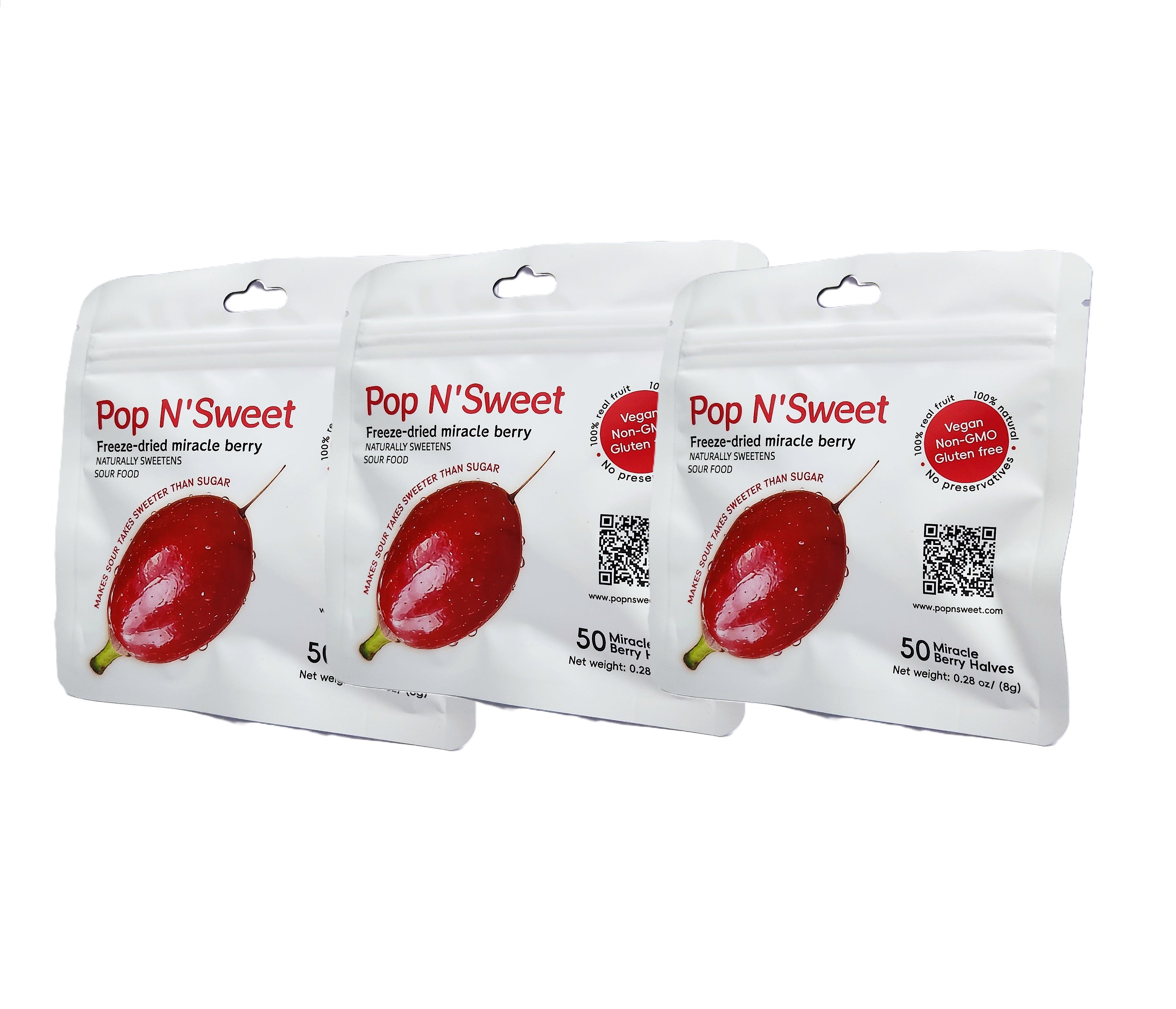 3 PACKS OF 50 PREMIUM FREEZE-DRIED MIRACLE BERRY HALVES